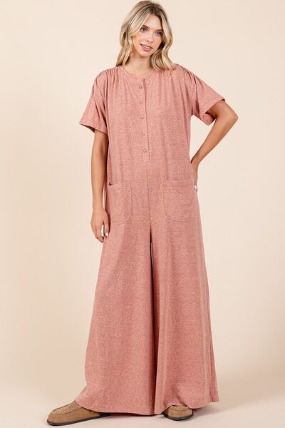 Stylish Wide Leg Jumpsuit with Short Sleeves and Elegant Details