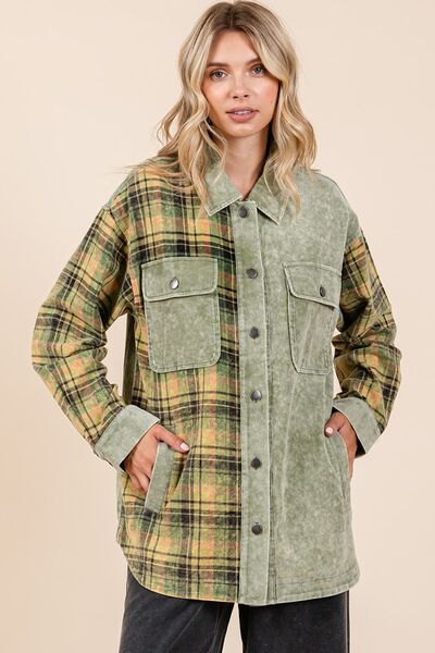 Timeless Checked Button Down Jacket with Relaxed Drop Shoulder Fit