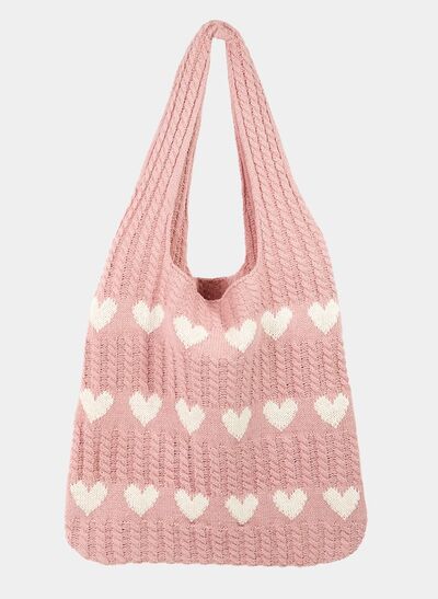 Charming Crochet Heart Tote Bag with Stylish Contrast Design