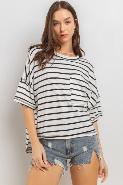 Classic Striped Round Neck Half Sleeve T Shirt for Everyday Wear