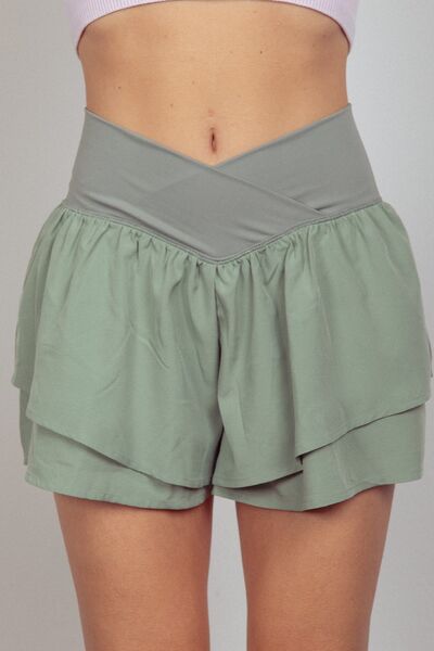 V-Shaped High Waist Layered Shorts for Activewear and Comfort