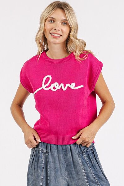 Stylish Knit Top with Contrast Letter Detail and Cap Sleeves