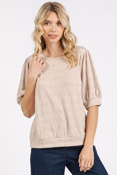 Textured Knit Top with Short Puff Sleeves for a Chic and Stylish Look