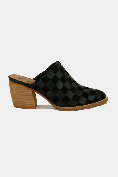 Woven Checkerboard Block Heel Mule Shoes for Stylish Comfort