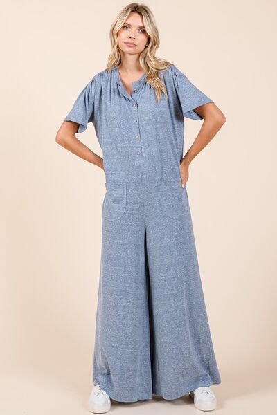 Chic Button Detail Short Sleeve Wide Leg Jumpsuit for Any Occasion