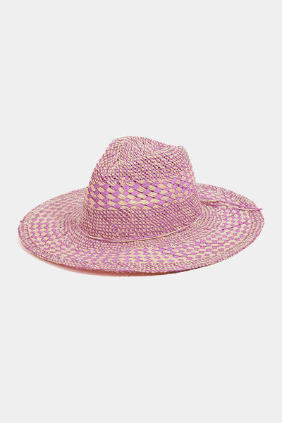 Chic Checkered Straw Weave Hat for Sun Protection