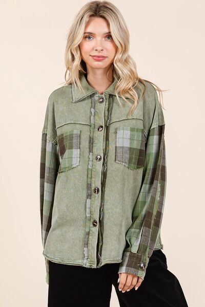 Plaid Patchwork Button-Down Shacket for Casual and Trendy Look