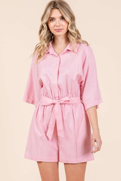 Tie Waist Romper with Half Sleeves for a Flattering and Chic Look