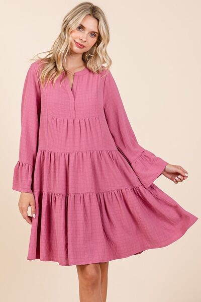 Notched Neck Tiered Flare Sleeve Dress for a Trendy, Chic Look