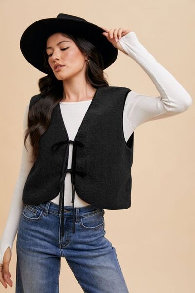 Chic V-Neck Tie-Detail Vest for Effortless Style and Customizable Fit