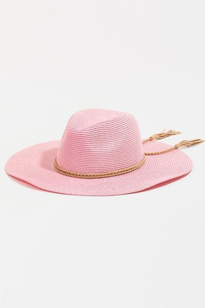 Straw Braided Fedora Hat with Stylish Rope Strap