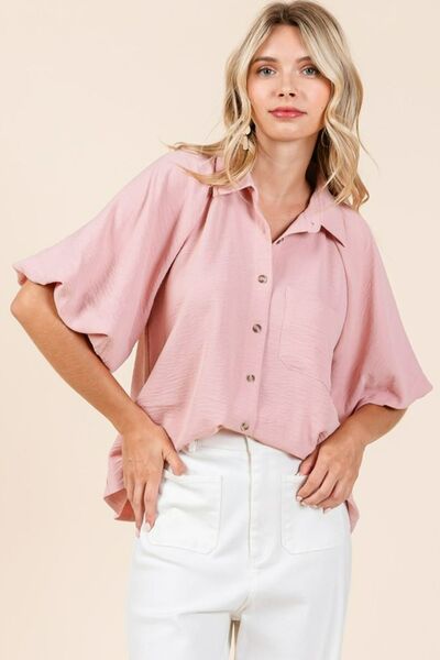 Airy Bubble Sleeve Button Down Shirt for a Chic and Breezy Look