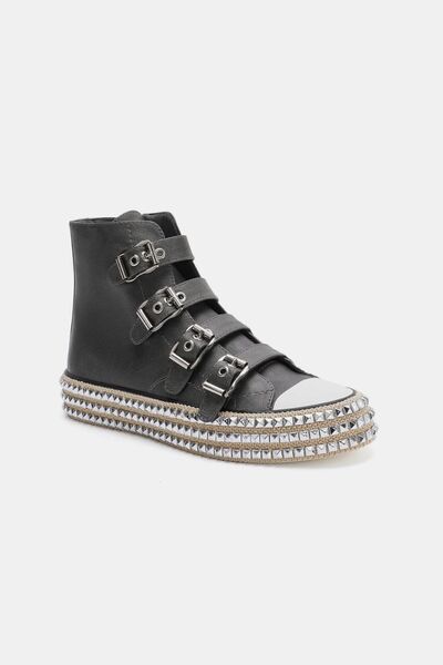 Edgy Multi-Buckle Studded Platform Sneakers for Bold Style