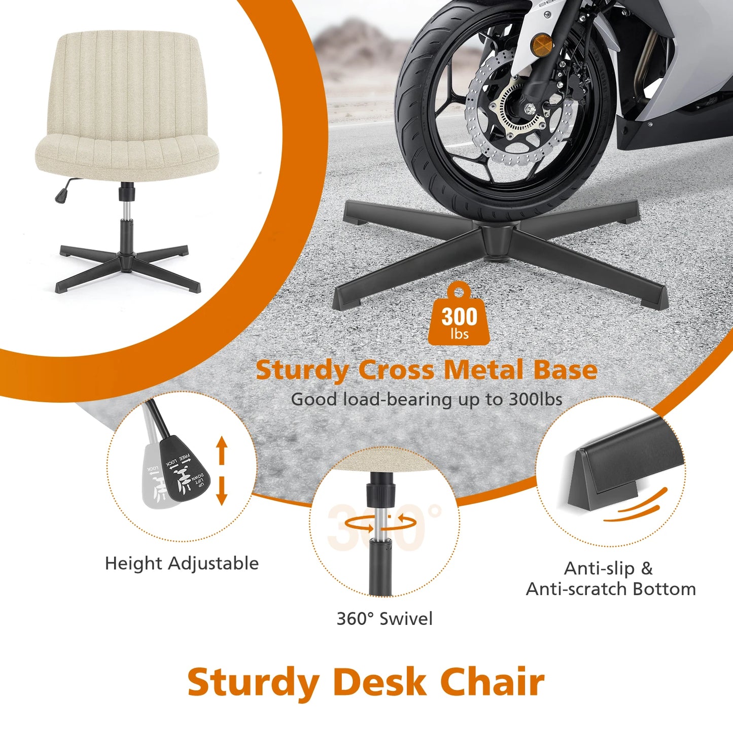 Ergonomic Wide Seat Cross Legged Office Chair with Rocking Function
