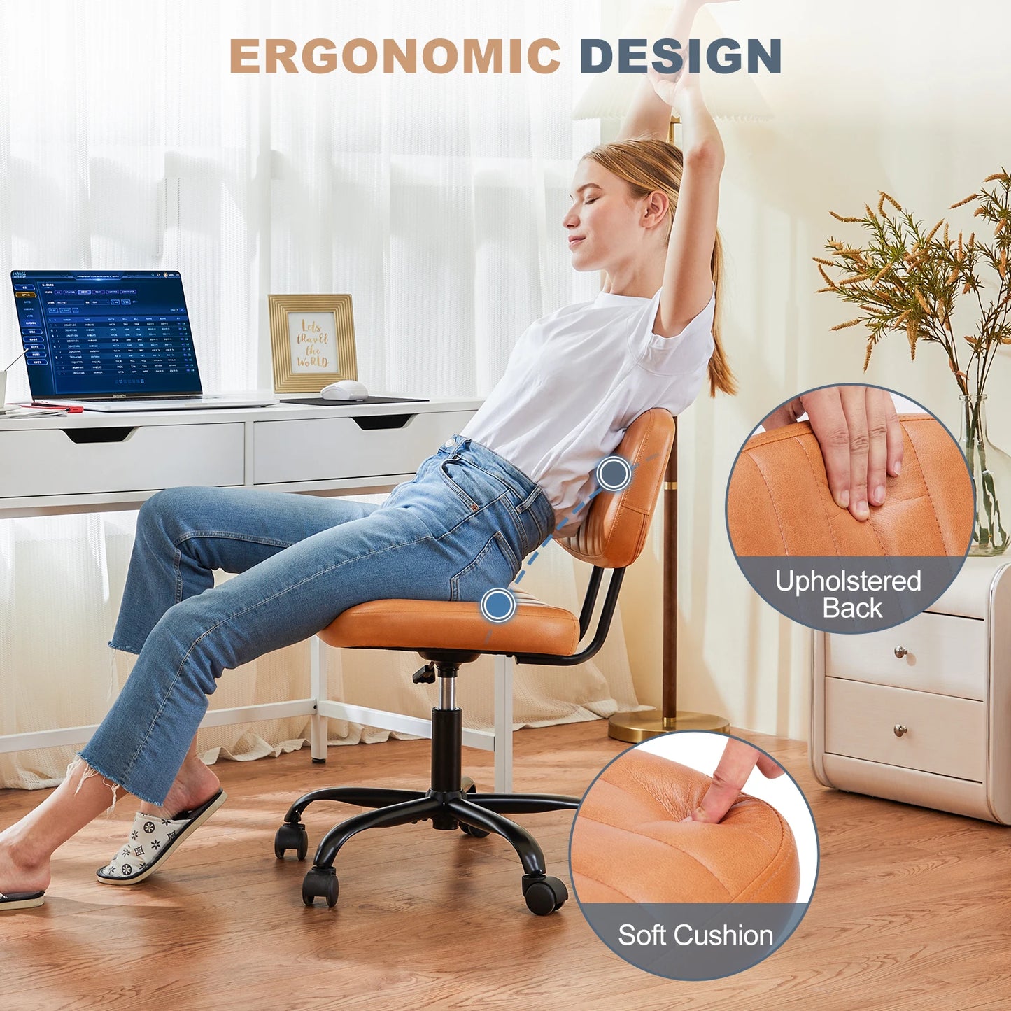 Space-Saving Ergonomic Office Chair with Adjustable Height Lumbar Support