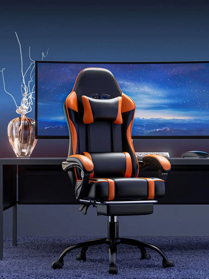 Ergonomic Gaming Chair with Footrest Reclining PU Leather Office Seat