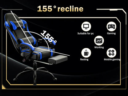 Ergonomic Gaming Chair with Footrest Reclining PU Leather Office Seat