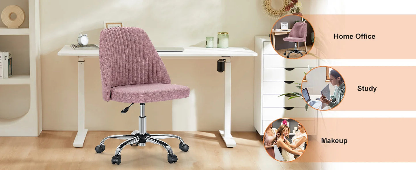 Small Armless Swivel Office Chair Modern Fabric Task Vanity Seat