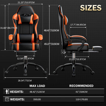 Ergonomic Gaming Chair with Footrest Reclining PU Leather Office Seat