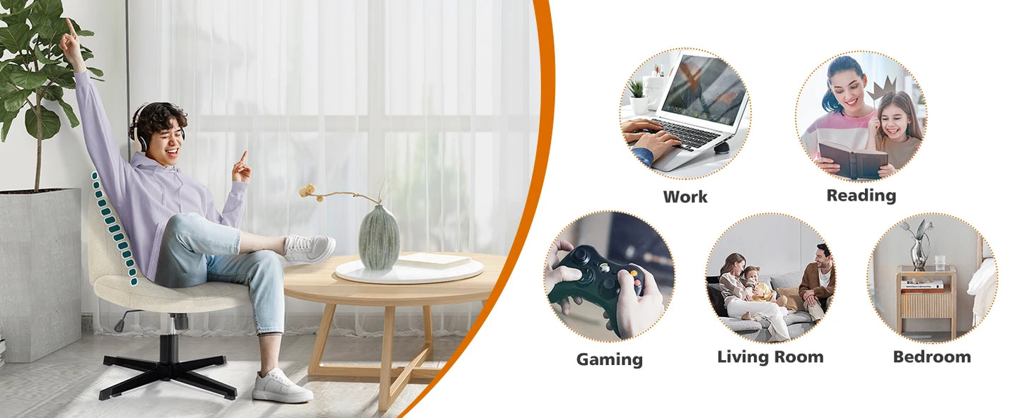 Ergonomic Wide Seat Cross Legged Office Chair with Rocking Function