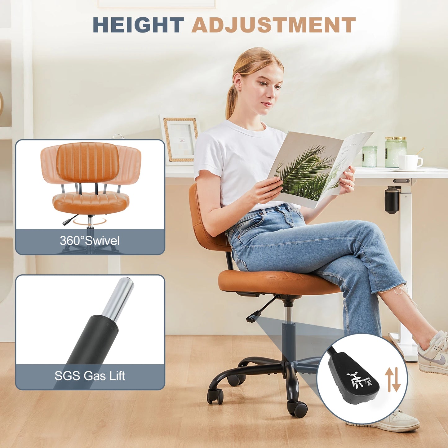 Space-Saving Ergonomic Office Chair with Adjustable Height Lumbar Support