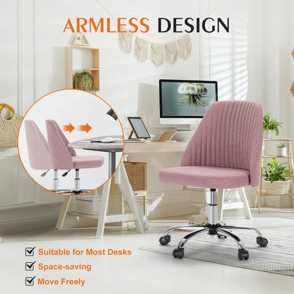 Small Armless Swivel Office Chair Modern Fabric Task Vanity Seat