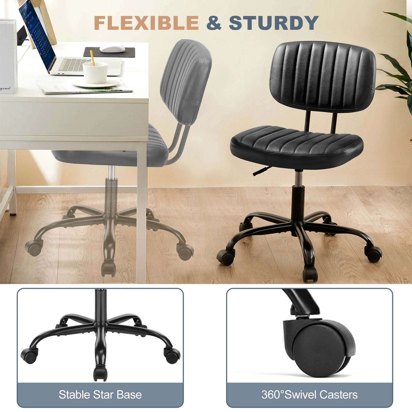 Space-Saving Ergonomic Office Chair with Adjustable Height Lumbar Support