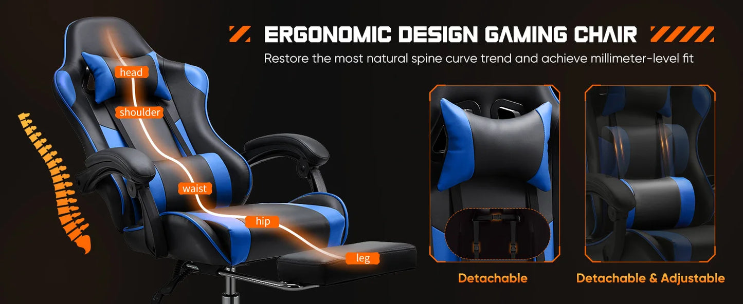 Ergonomic Racing Gaming Chair Swivel Leather with Lumbar Support