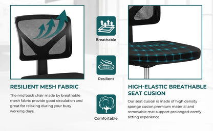 Ergonomic Armless Mesh Office Chair with Adjustable Lumbar Support