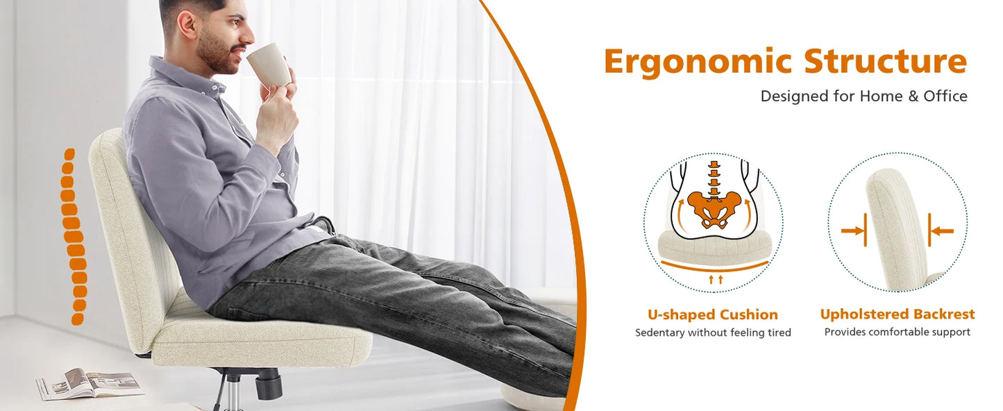 Ergonomic Wide Seat Cross Legged Office Chair with Rocking Function