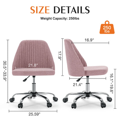 Small Armless Swivel Office Chair Modern Fabric Task Vanity Seat