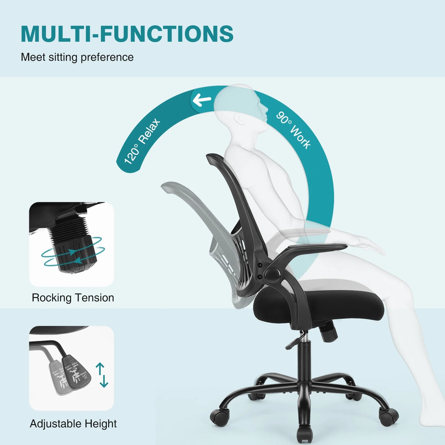 Ergonomic Mesh Office Chair with Adjustable Height and Swivel Wheels