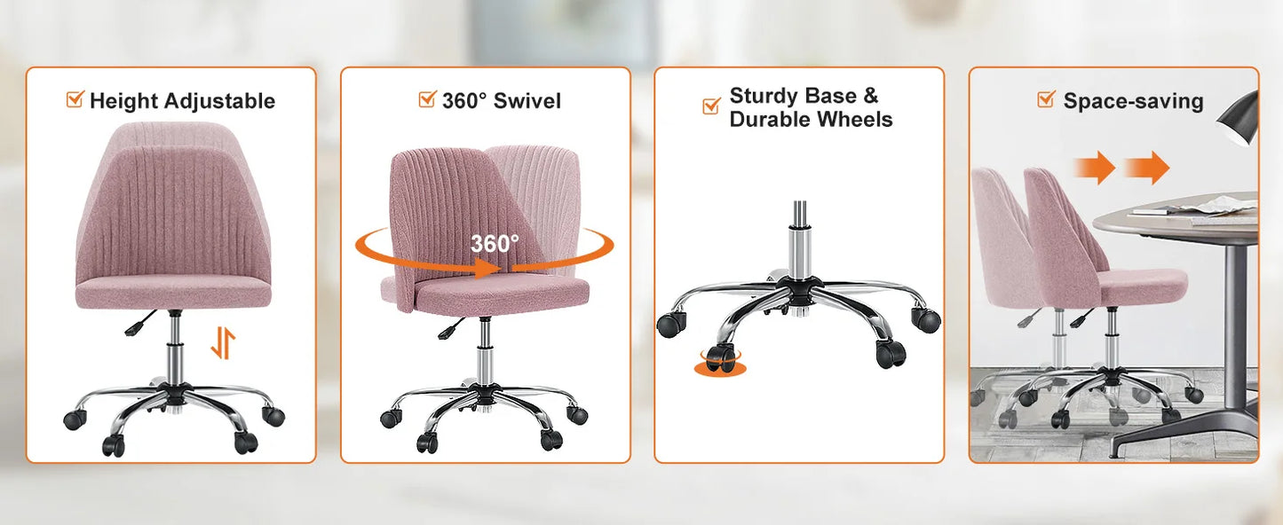 Small Armless Swivel Office Chair Modern Fabric Task Vanity Seat