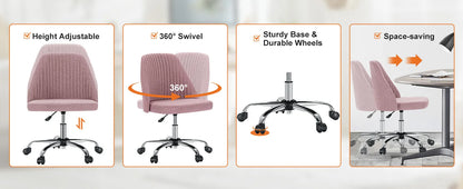 Small Armless Swivel Office Chair Modern Fabric Task Vanity Seat