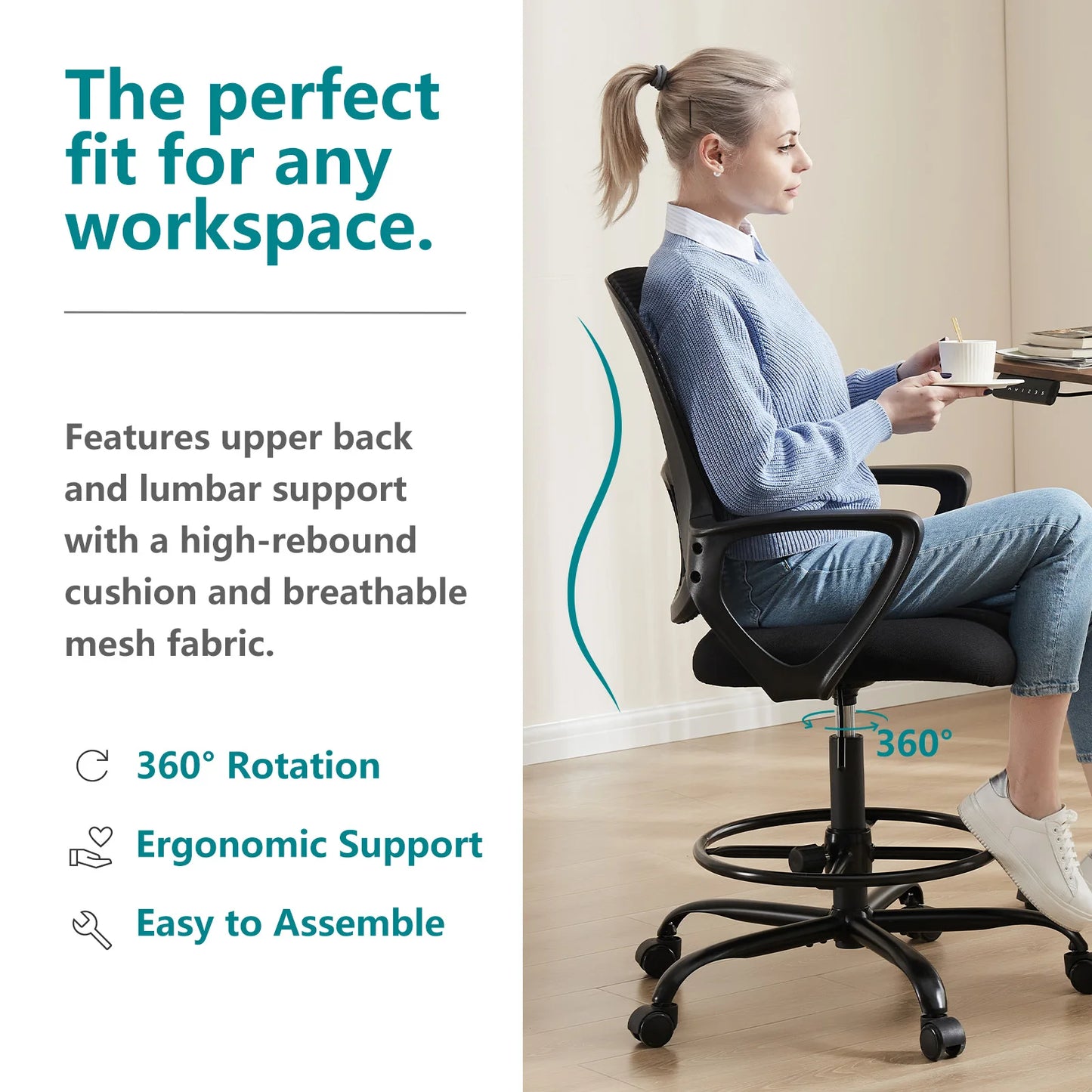 Ergonomic Mesh Office Chair with Adjustable Height and Swivel Wheels