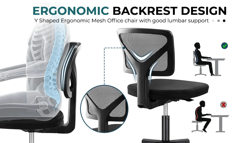 Ergonomic Armless Mesh Office Chair with Adjustable Lumbar Support