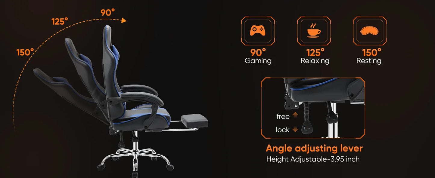 Ergonomic Racing Gaming Chair Swivel Leather with Lumbar Support
