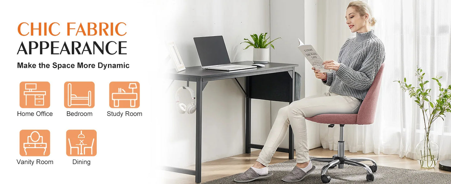 Small Armless Swivel Office Chair Modern Fabric Task Vanity Seat