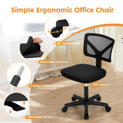 Ergonomic Armless Mesh Office Chair with Adjustable Lumbar Support