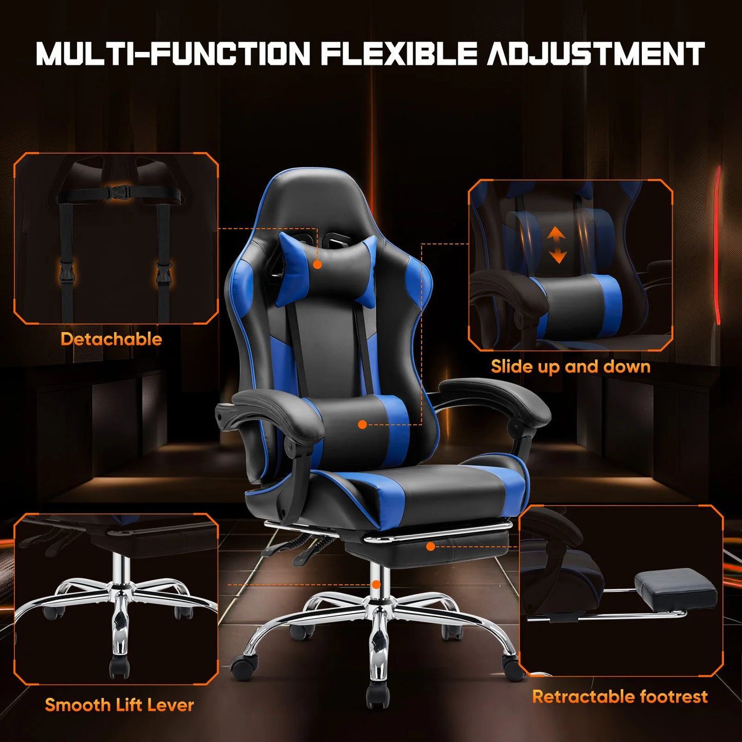 Ergonomic Racing Gaming Chair Swivel Leather with Lumbar Support