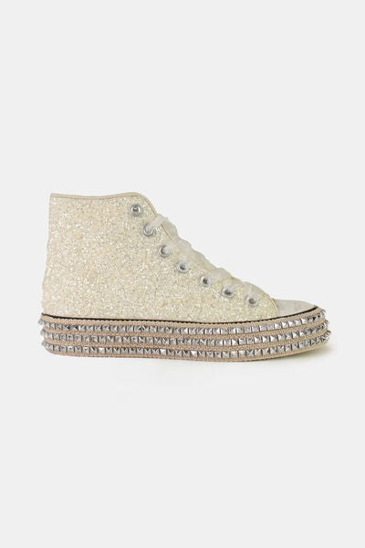 Glitter Lace-Up Studded Platform Sneakers for Bold Style