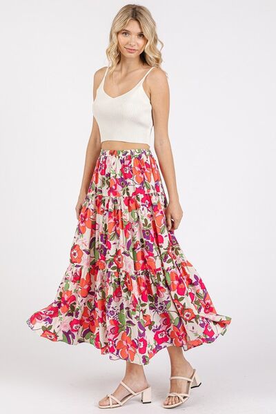 Flower Print Elastic Waist Tiered Skirt for Effortless Style