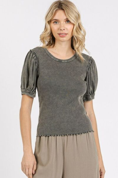 Vintage-Inspired Puff Sleeve Top with Lettuce Edge Detail