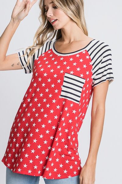 Star and Striped Round Neck Short Sleeve T Shirt