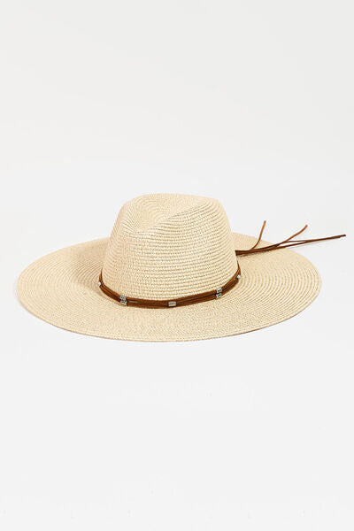 Rope Strap Wide Brim Straw Weave Hat for Summer