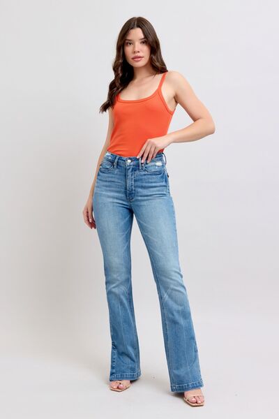 High-Waisted Tummy Control Vintage Wash Slim Bootcut Jeans