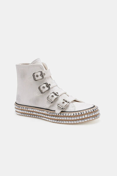 Multi-Buckle Straps Studded Platform Sneakers for Bold Style